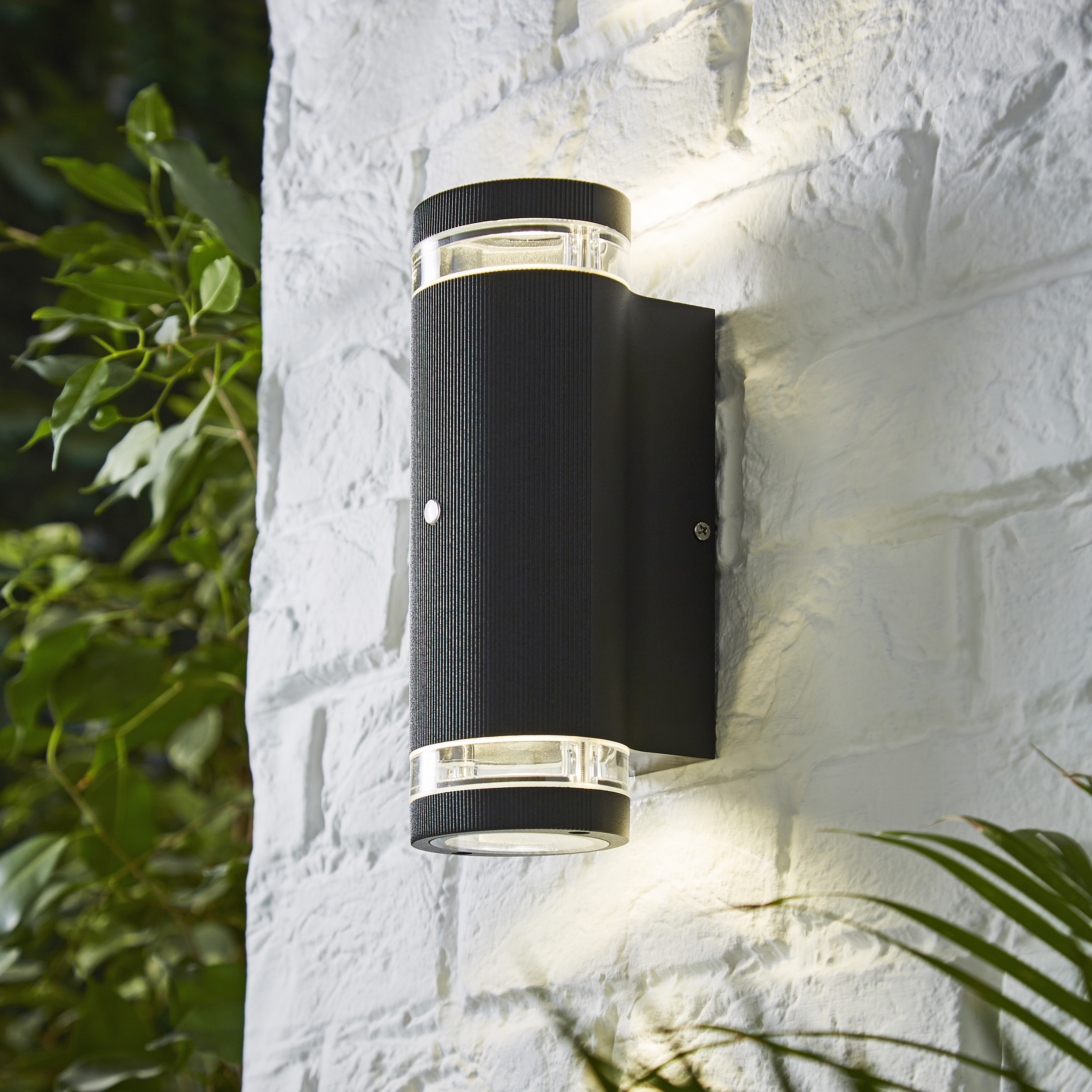 Helix 2 Light Up and Down Outdoor Cylinder Wall Light with Photocell Black